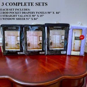 Wisteria Window Curtain Set (3 Complete Sets) For 3 Windows in Lilac NWT